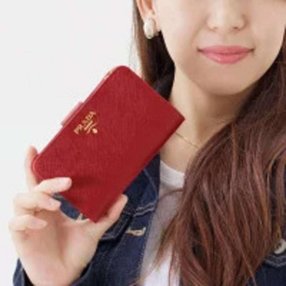 Prada fold Leather Saffiano Metal Bi Fuoco Red Wallet QWA Red